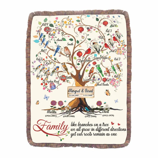 Personalized Family Tree Fringe Blanket - Gift Idea For Family - Family Where Life Begins And Love Never Ends