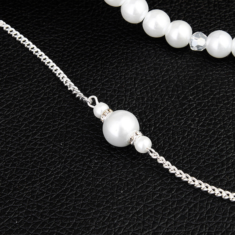 long pearl pendant fringe necklace back body chain