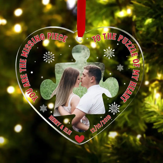 Personalized Missing Piece Couple Photo Acrylic/Wooden Ornament - Gift Idea For Couple -  Gift To Him/Her - You Are The Missing Piece To The Puzzle Of My Heart
