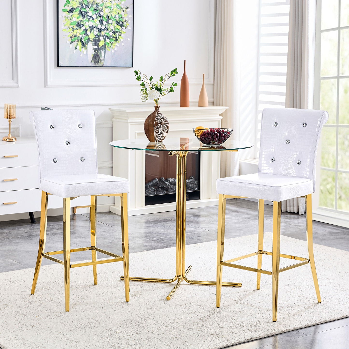 Bar Chairs With Crystal Clasp Design (Set of 2)