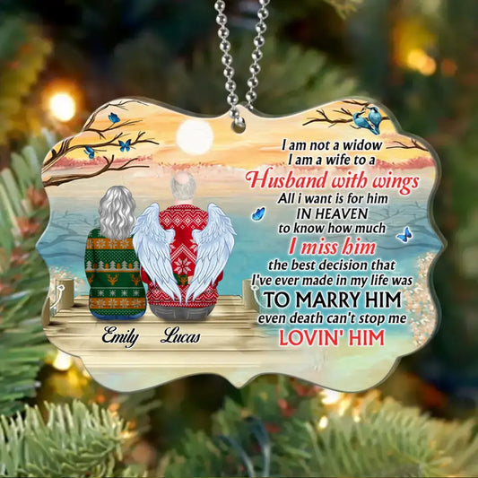 Personalized Memorial Husband Rectangle Acrylic Ornament - Memorial Gift For - I Am Not A Widow I Am A Wife To A Husband With Wings