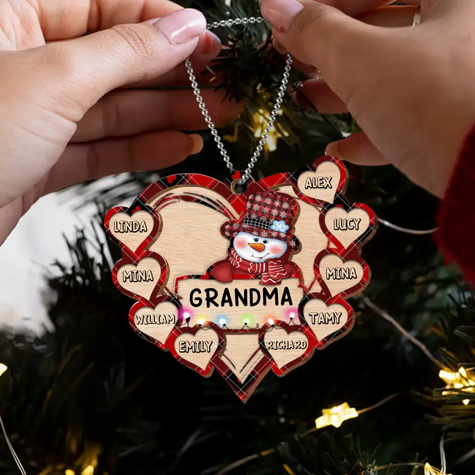 Personalized Grandma Snowman Wooden Ornament - Up to 10 Kids - Christmas Gift To Grandma/ Nana/ Grandkid