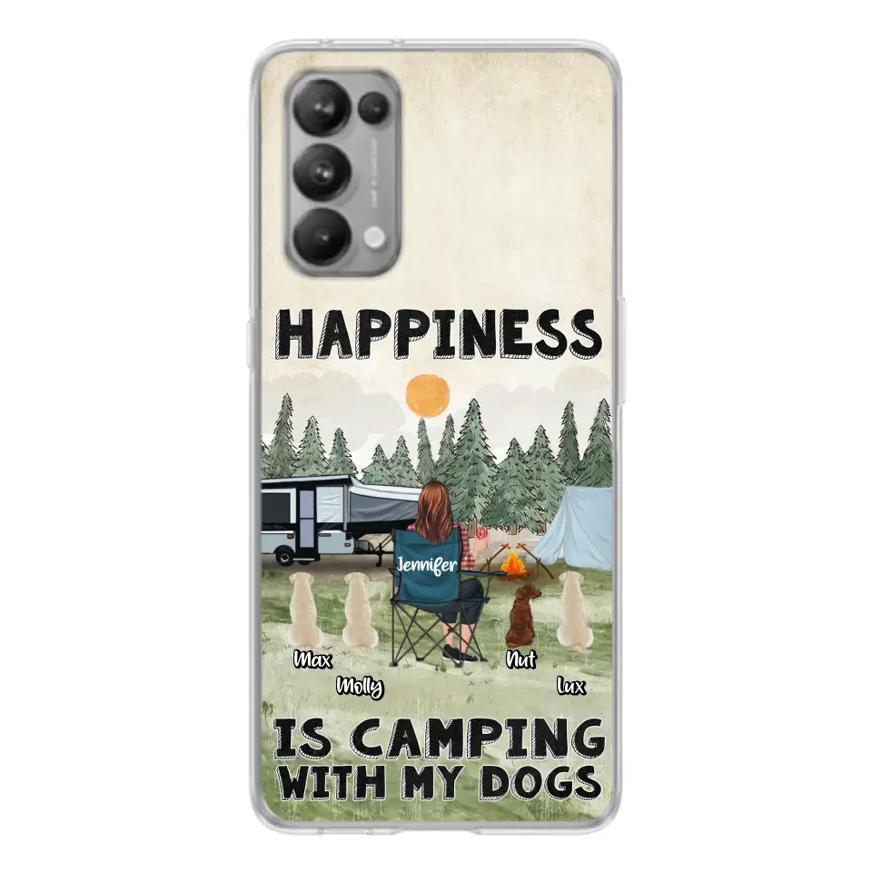 Personalized Camping Phone Case - Gift Idea For Girl & Dogs - Up to 4 Dogs - Happiness Is Camping With My Dogs - Case For Oppo/Xiaomi/Huawei