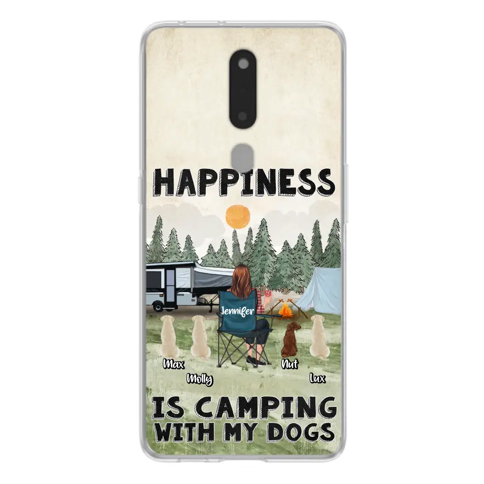 Personalized Camping Phone Case - Gift Idea For Girl & Dogs - Up to 4 Dogs - Happiness Is Camping With My Dogs - Case For Oppo/Xiaomi/Huawei