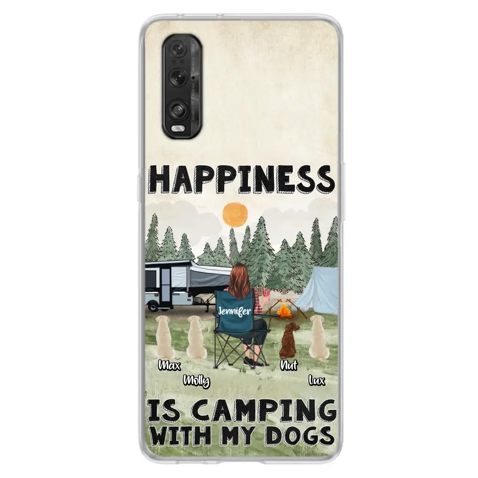 Personalized Camping Phone Case - Gift Idea For Girl & Dogs - Up to 4 Dogs - Happiness Is Camping With My Dogs - Case For Oppo/Xiaomi/Huawei