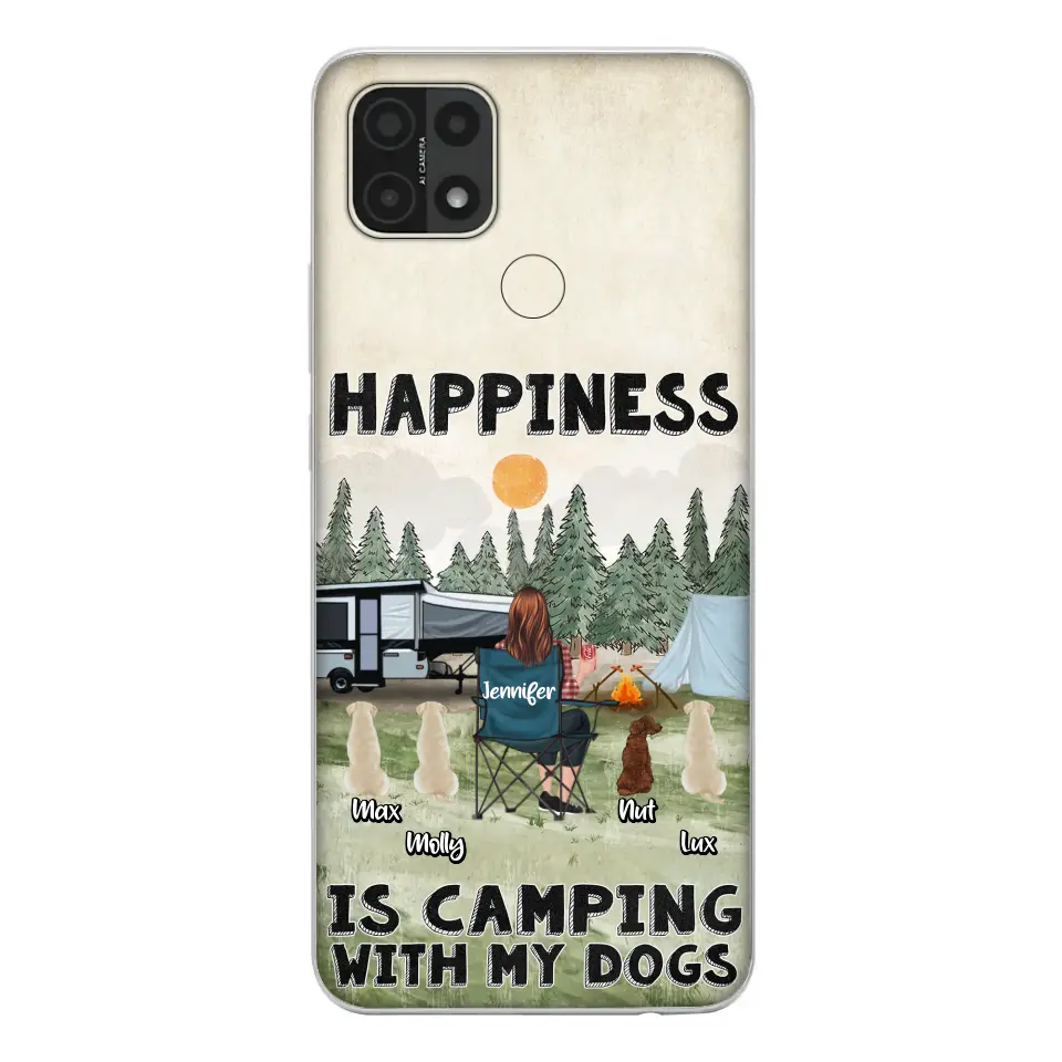 Personalized Camping Phone Case - Gift Idea For Girl & Dogs - Up to 4 Dogs - Happiness Is Camping With My Dogs - Case For Oppo/Xiaomi/Huawei