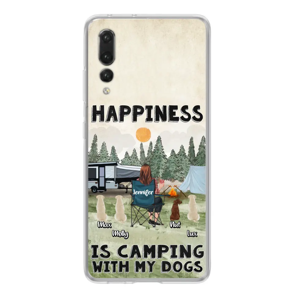 Personalized Camping Phone Case - Gift Idea For Girl & Dogs - Up to 4 Dogs - Happiness Is Camping With My Dogs - Case For Oppo/Xiaomi/Huawei