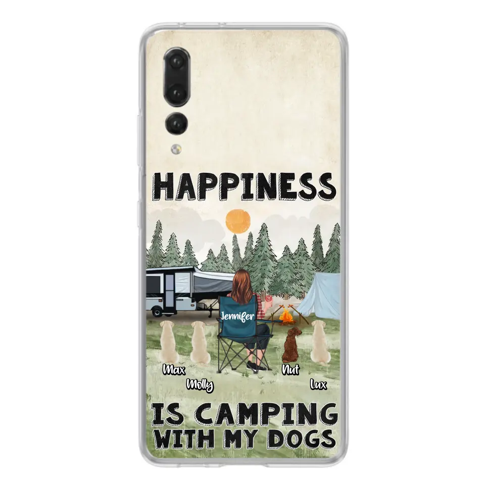 Personalized Camping Phone Case - Gift Idea For Girl & Dogs - Up to 4 Dogs - Happiness Is Camping With My Dogs - Case For Oppo/Xiaomi/Huawei