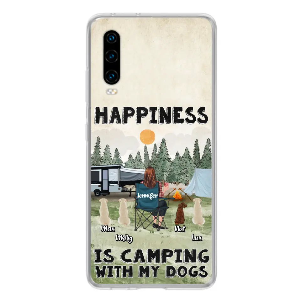 Personalized Camping Phone Case - Gift Idea For Girl & Dogs - Up to 4 Dogs - Happiness Is Camping With My Dogs - Case For Oppo/Xiaomi/Huawei