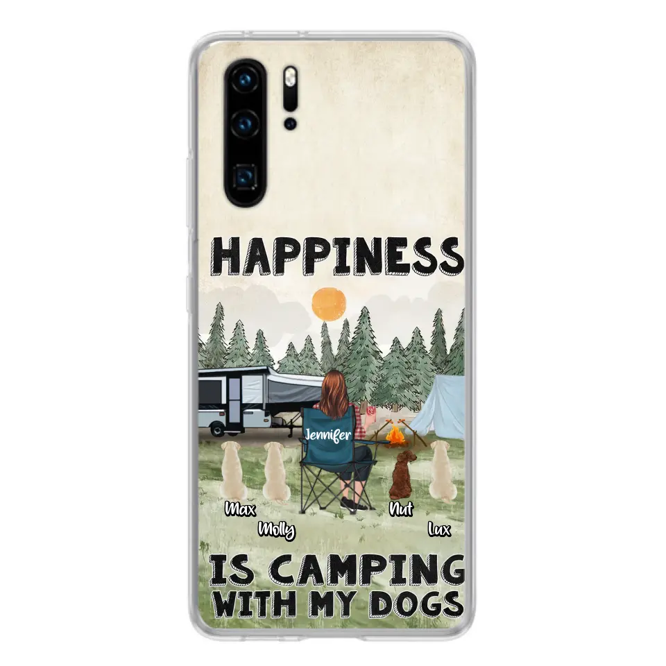 Personalized Camping Phone Case - Gift Idea For Girl & Dogs - Up to 4 Dogs - Happiness Is Camping With My Dogs - Case For Oppo/Xiaomi/Huawei