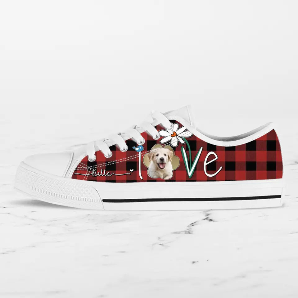 Personalized Dog Photo Caro Pattern Sneakers - Gift Idea For Dog Lovers - Birthday/Christmas Day Gift