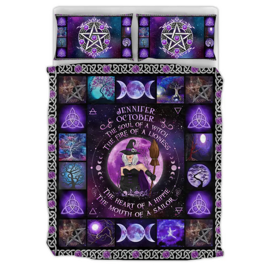 Personalized Witch Quilt Bed Sets - Halloween Gift For Witch Enthusiast - October Woman The Soul of A Witch The Fire Of A Lioness