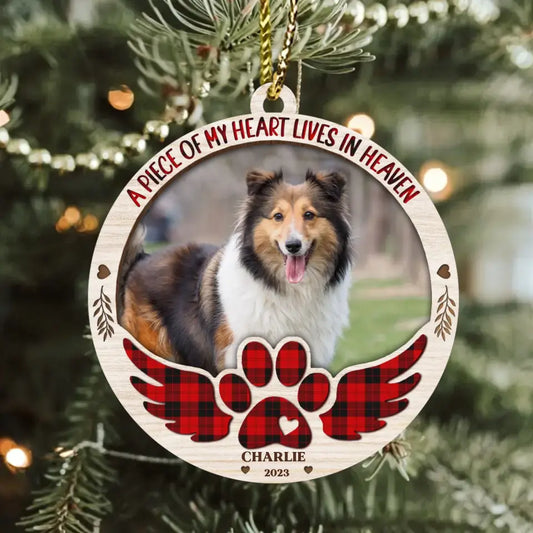 Personalized Memorial Pet Photo Wooden Ornament - Christmas/Memorial Gift Idea for Pet Owners - A Piece Of My Heart Lives In Heaven