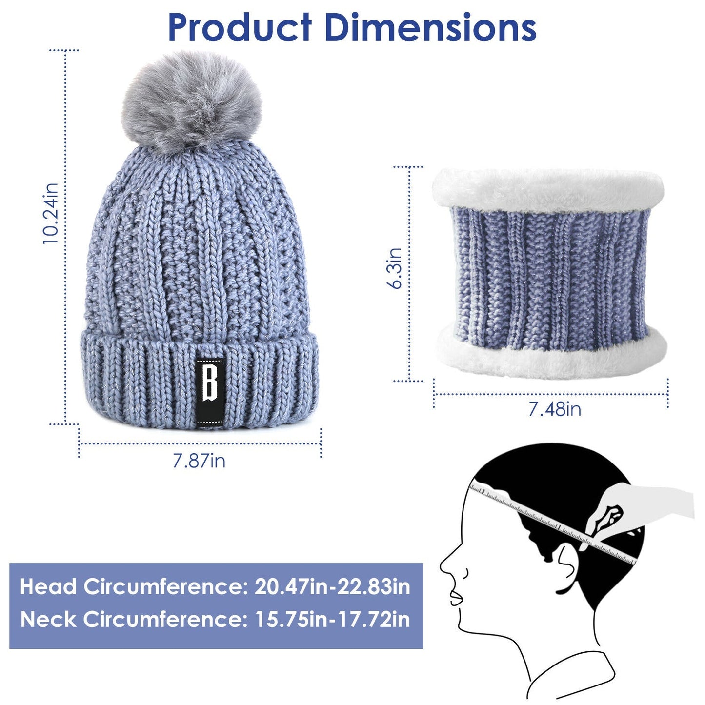 Winter Beanie Hat Scarf Set Women Warm Knitting Skull Cap Neck Warmer for Walking Running Hiking Camping Outdoors Gift