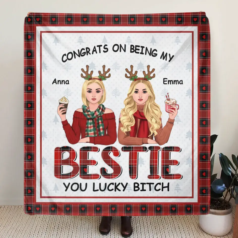 Personalized Besties Pillow Cover/Fleece Throw Blanket/Quilt - Christmas Gift Idea For Friends/Besties - Congrats On Being My Bestie