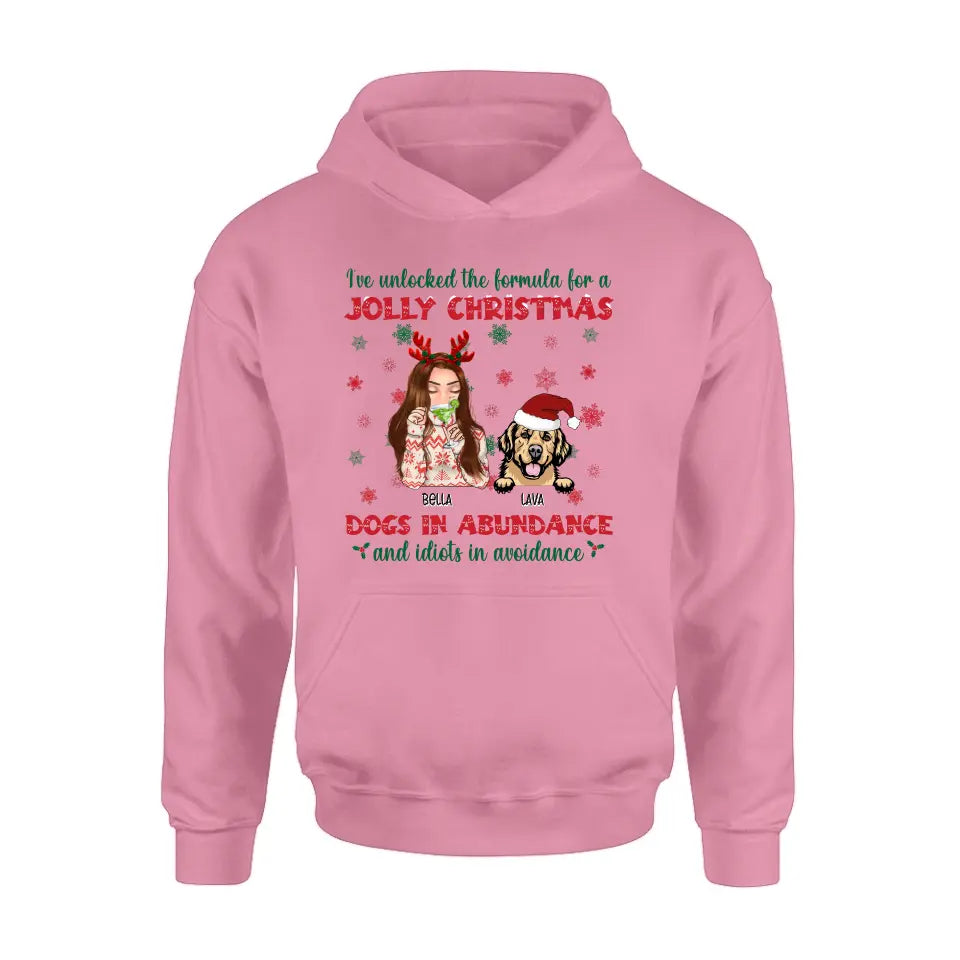 Personalized Dog Mom Christmas Shirt/Hoodie - Up to 4 Dogs - Christmas Gift For Dog Lover - I've Unlocked The Formula For A Jolly Christmas