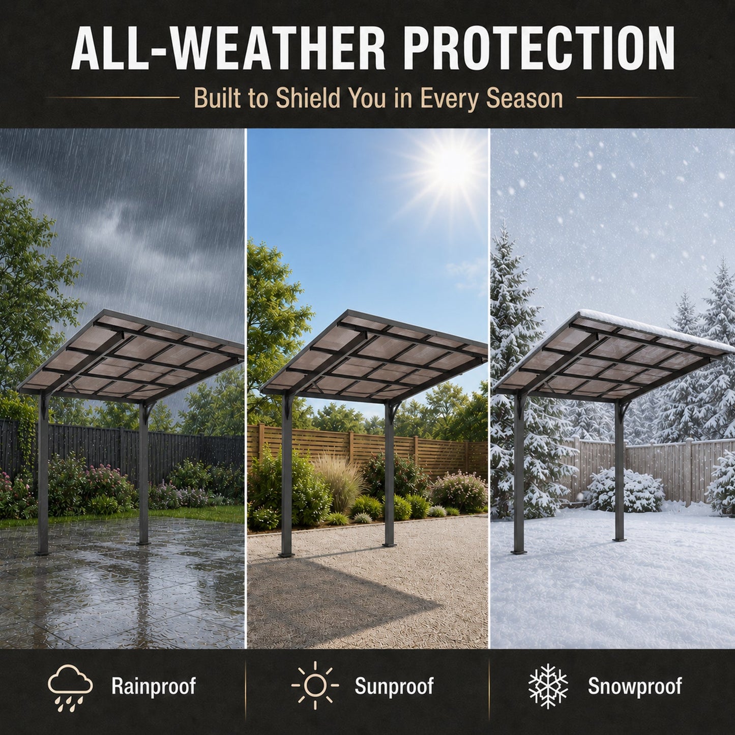8x8FT Outdoor Carport with Galvanized Steel Frame and Sloped PC Roof