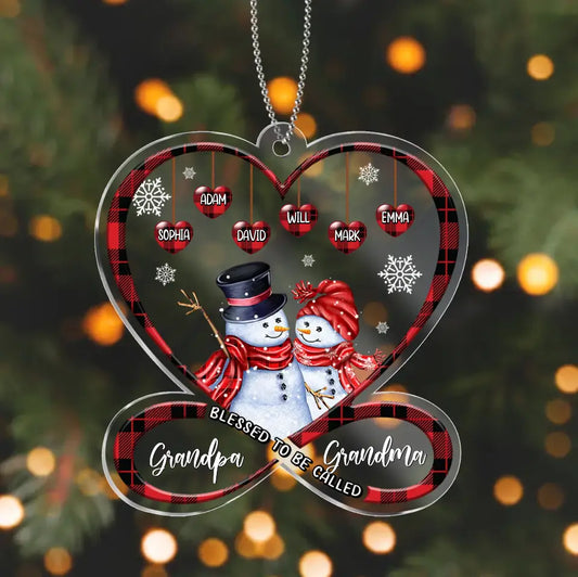 Personalized Acrylic Ornament - Gift Idea For Christmas/Grandma/Grandpa/Kid with up to 10 Kids - Blessed To Be Called Grandpa Grandma
