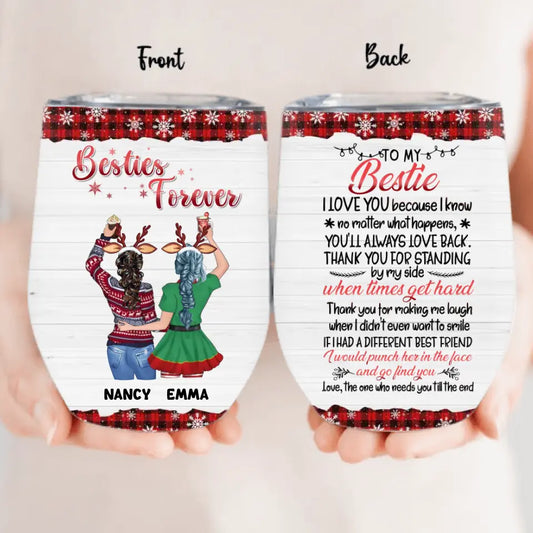 Personalized Besties Wine Tumbler - Christmas Gift Idea for Sisters/Friends/Besties - Besties Forever