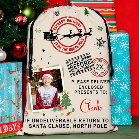 Personalized Kid Santa Sack - Gift Idea For Christmas/Kid - Upload Photo - Do Not Open Before 25 December