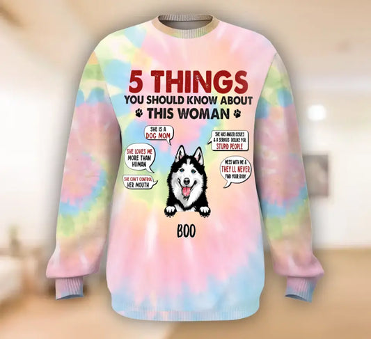 Personalized Dog Mom AOP Sweater - Up to 5 Dogs - Christmas Gift for Dog Lovers - 5 Things You Should Know About This Woman