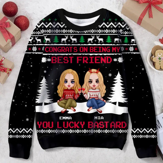 Personalized Christmas Besties Sweater - Gift Idea For Sister/Bestie/Friend/Brother/Coworker - Congrats On Being My Bestie