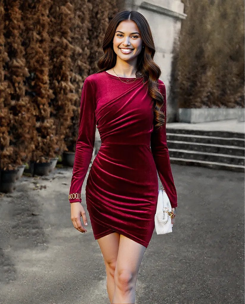 New beautiful black Autumn And Winter Round Neck Dress for women