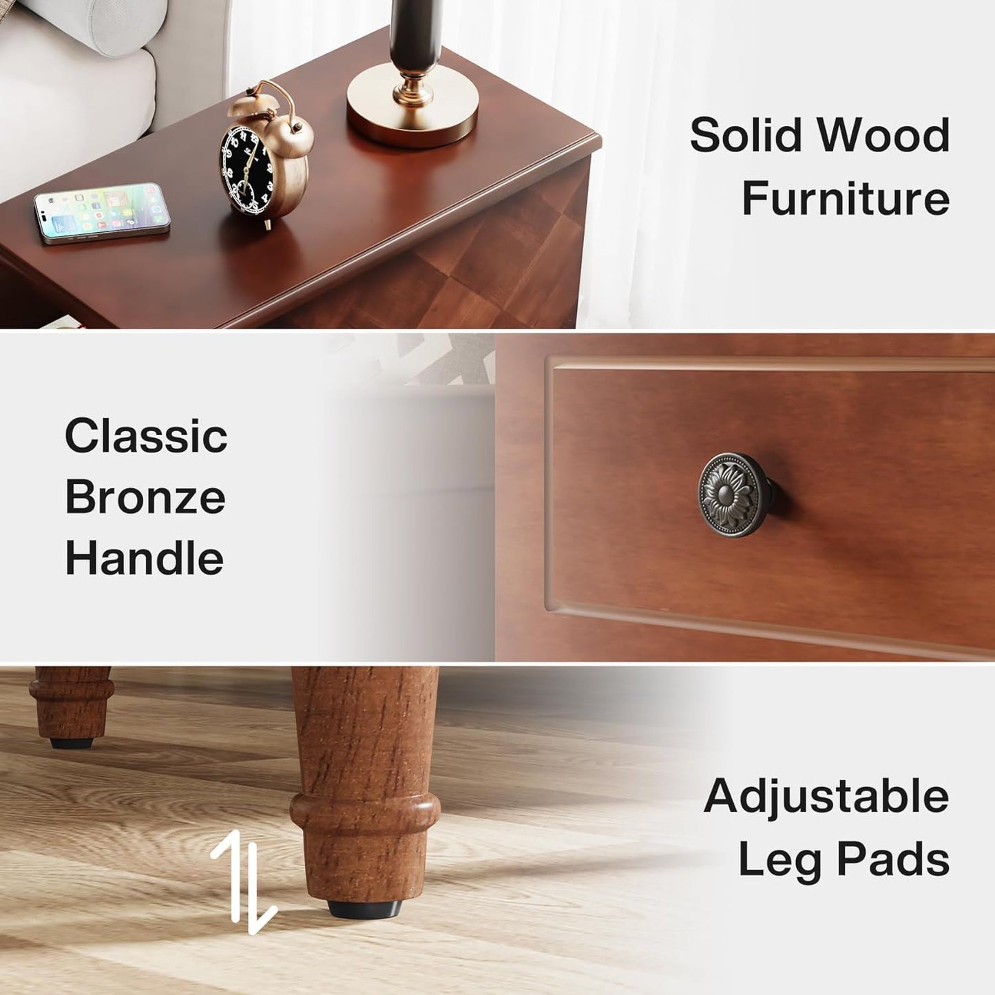 Narrow End Table With 3 Drawers, Compact Design For Small Spaces - Brown