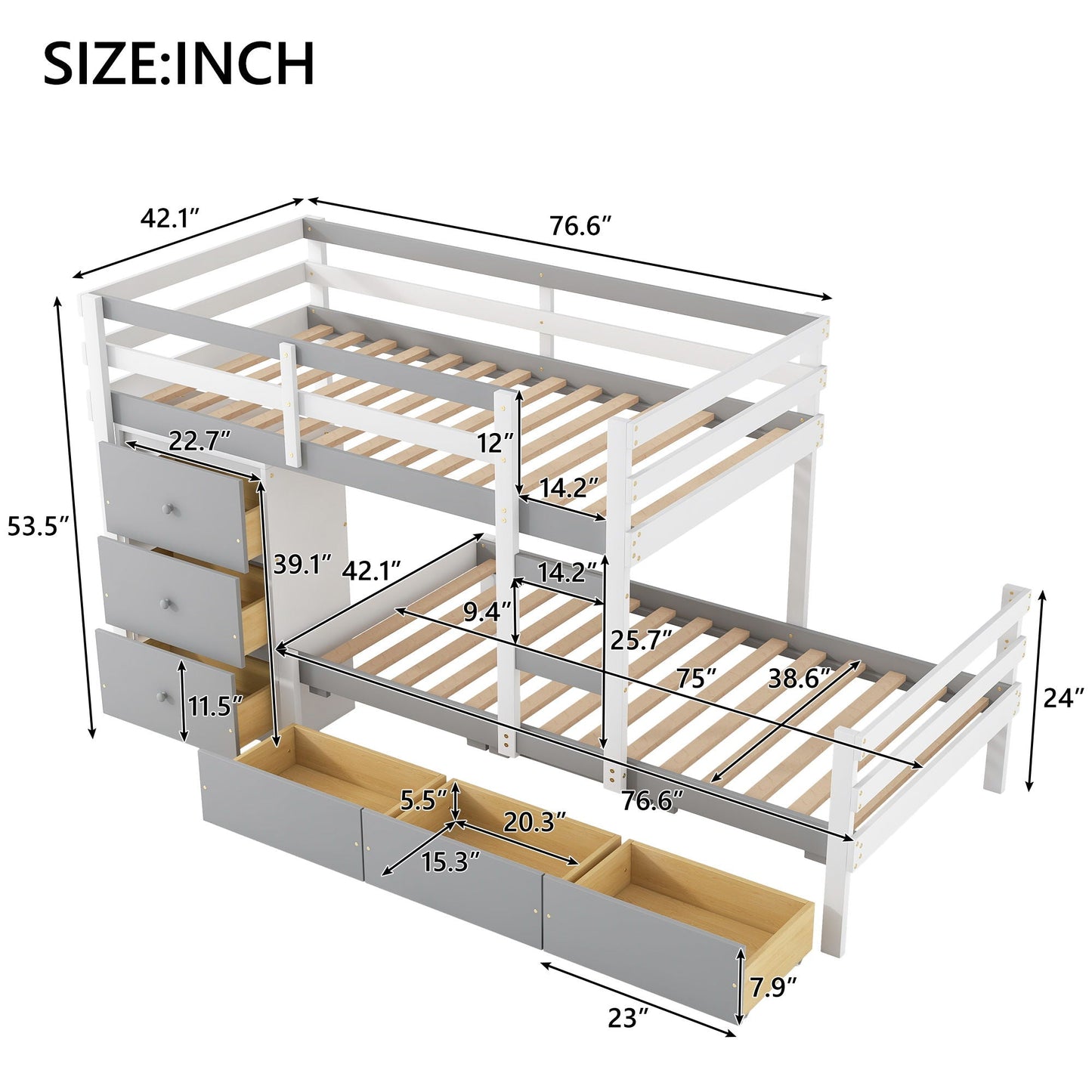 Loft Bunk Bed With Drawers And Ladder