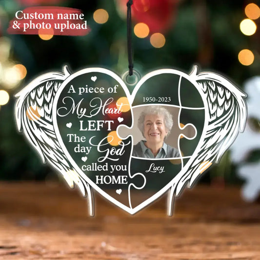 Personalized Memorial Photo Acrylic Ornament - Memorial Gift Idea For Family Members - Upload Photo - A Piece Of My Heart Left The Day God Called You Home