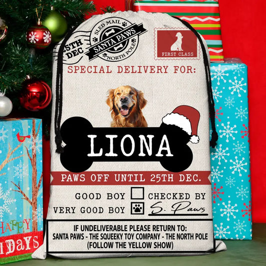 Personalized Upload Photo Santa Sack - Gift Idea For Christmas/Pet Lovers - Paws Off Until 25th Dec.