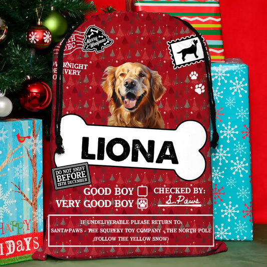 Personalized Upload Photo Santa Sack - Gift Idea For Christmas/Pet Lovers - Do Not Sniff Before 25th December
