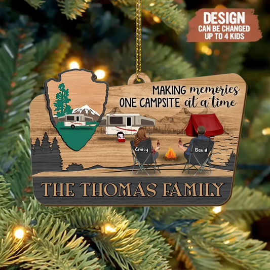Personalized Camping Wooden Ornament - Gift Idea For Camping Lovers/Couple/Family - Making Memories One Campsite At A Time