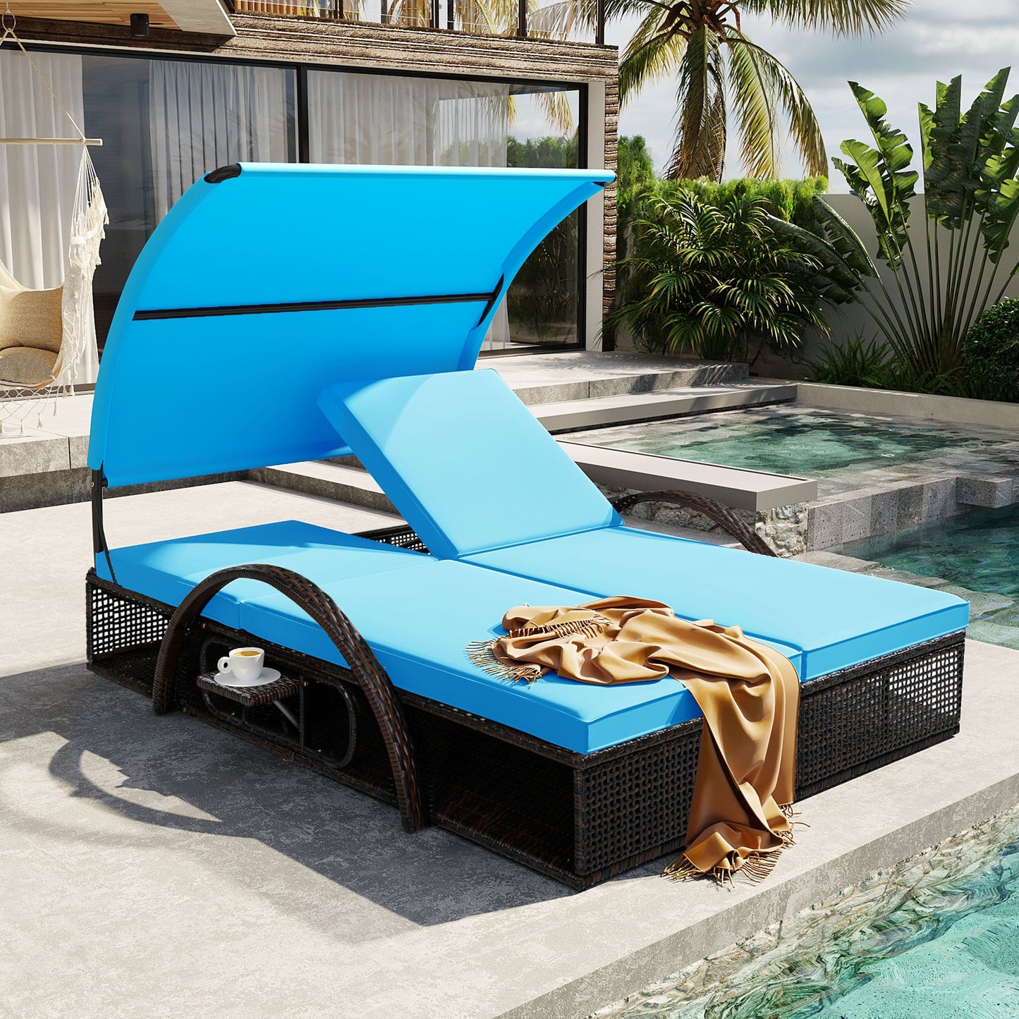 U_STYLE Outdoor Steel Frame Sun Lounger with Adjustable Backrest