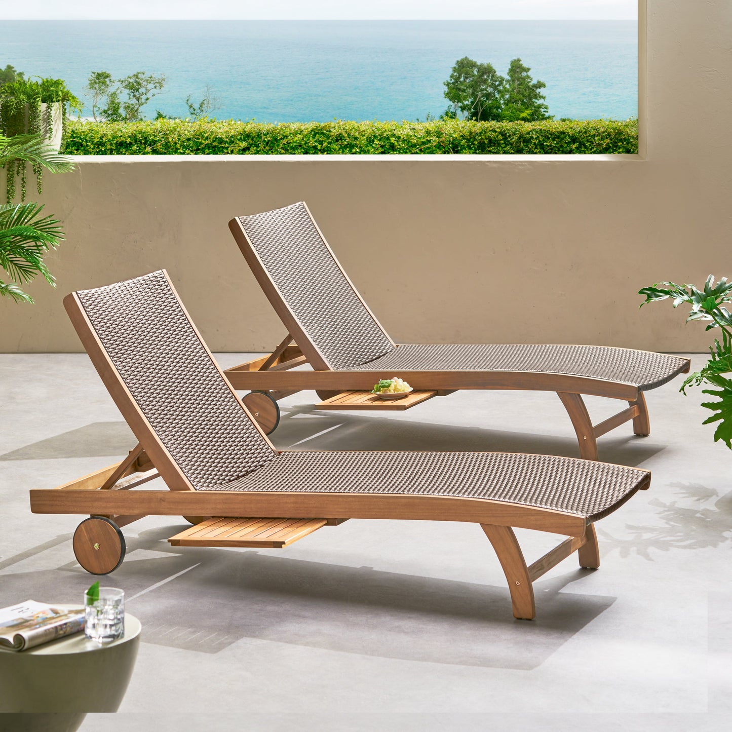 Banzai Chaise Lounge with Pull-Out Tray [Set of 2 Pcs]