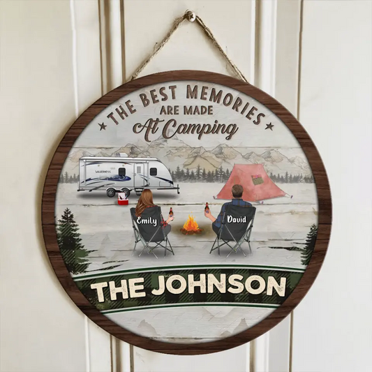 Personalized Camping Wooden Sign - Gift Idea For Couple/Family/Camping Lover - Couple With Up to 3 Kids And 3 Pets - The Best Memories Are Made At Camping
