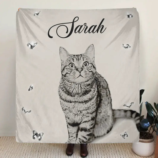 Personalized Pet Pen Art Portrait Fleece Throw Blanket - Upload Photo - Gift Idea For Dog/Cat Lover