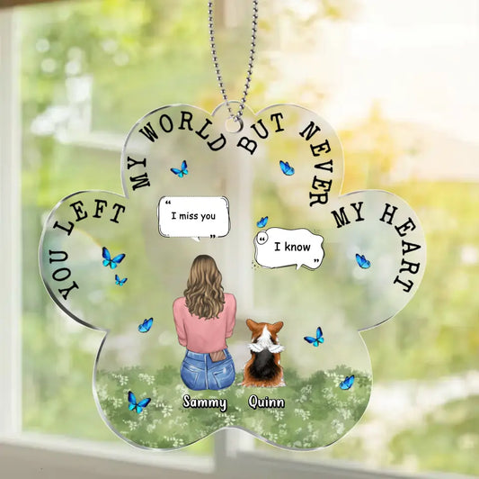 Personalized Memorial Pet  Paw Acrylic Ornament - Up to 4 Pets - Memorial Gift Idea For Dog/Cat/Rabbit Lover - You Left My World But Never My Heart