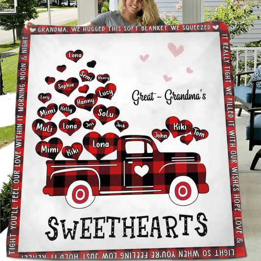 Personalized Grandma Quilt/Fleece Throw Blanket - Gift Idea For Grandma - Up to 20 Children - Great - Grandma's Sweethearts