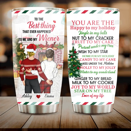 Personalized Christmas Couple Tumbler - Christmas Gift Idea For Couple - You Are The Happy To My Holiday