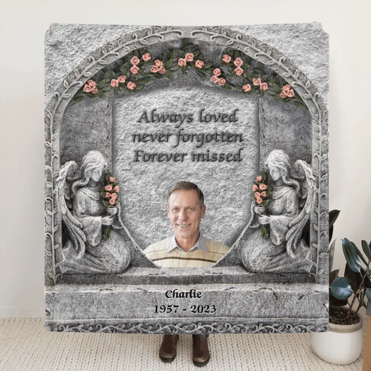 Personalized Memorial Photo Fleece Throw Blanket & Quilt - Memorial Gift Idea for Family -  Always Loved Never Forgotten Forever Missed