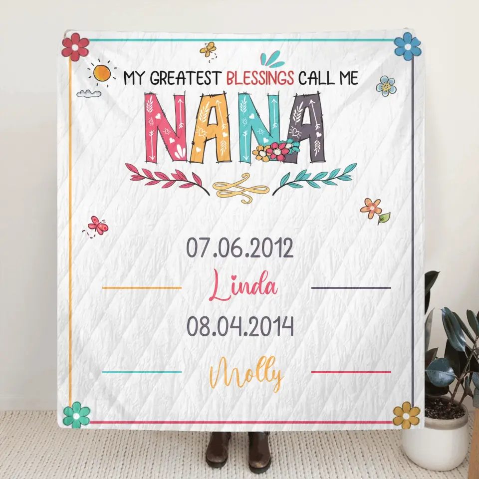 Personalized Grandma Quilt/Fleece Throw Blanket - Gift Idea For Grandma - Up to 6 Grandkids -  My Greatest Blessings Call Me Nana