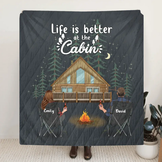 Personalized Cabin Camping Fleece Throw Blanket & Quilt - Gift Idea For Camping Lover/ Couple/ Family/ Friends - Life Is Better At The Cabin