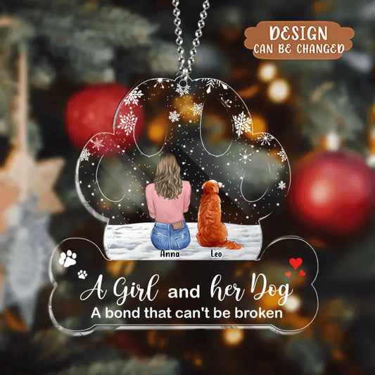 Personalized Memorial Pet Acrylic Ornament - Up to 5 Dogs - Christmas Gift Idea for Dog/Cat/Rabbit Owners - A Girl And Her Dog A Bond That Can't Be Broken