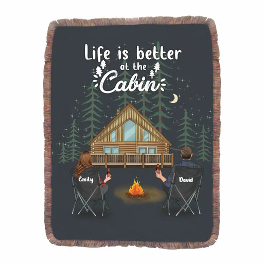 Personalized Cabin Camping Fringe Blanket - Gift Idea For Camping Lover/Couple/Family/Friends - Life Is Better At The Cabin