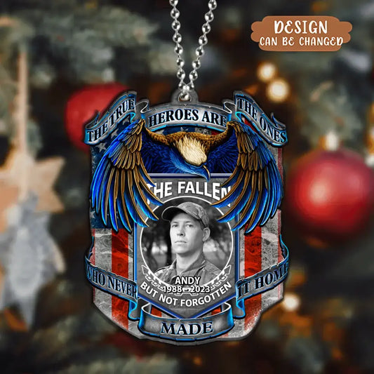 Personalized Memorial Veteran Acrylic Ornament - Upload Photo - Memorial Gift Idea For Veteran - The Fallen But Not Forgotten