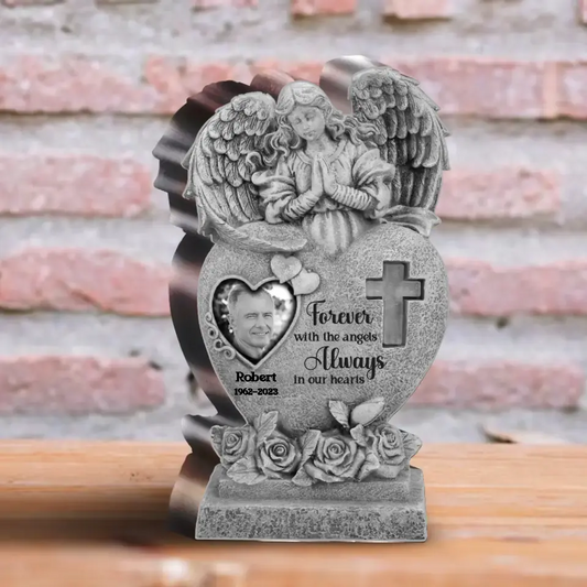 Personalized Memorial Photo Acrylic Plaque - Memorial Gift Idea for Family - Forever With The Angels Always In Our Hearts