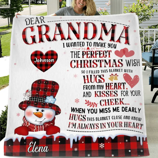 Personalized Grandma Quilt/Fleece Throw Blanket - Gift Idea For Grandma - Up to 4 Grandkids - I'm Always In Your Heart