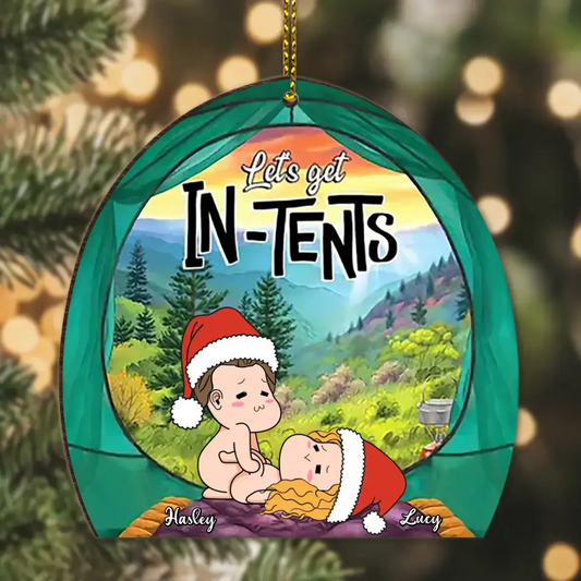 Personalized Couple Wooden Ornament - Gift Idea For Christmas/Couple/Her/Him - Let's Get In-Tents