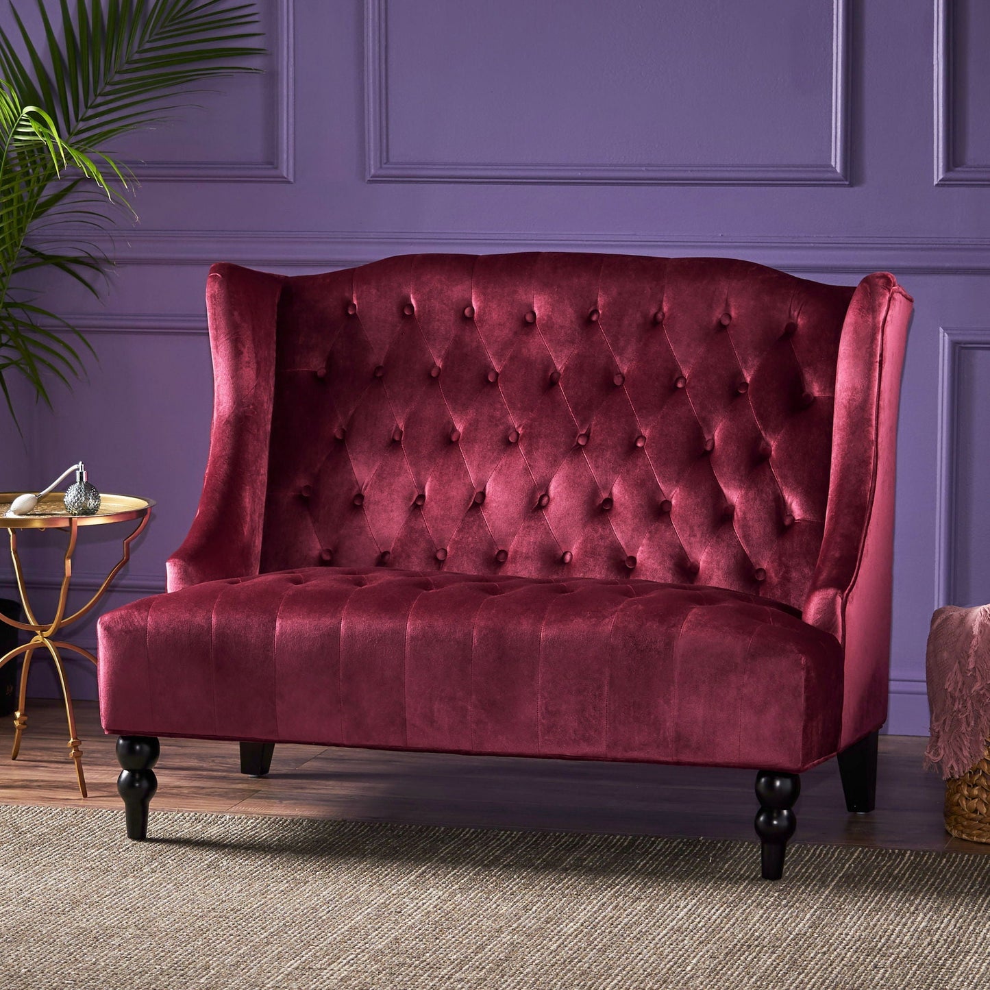 Nurturing Upholstered Loveseat With Wing Back And Diamond Tufting